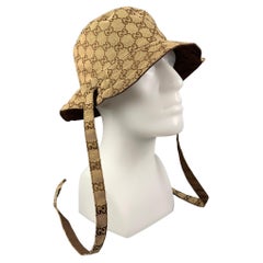 GUCCI Size XL Tan Brown Monogram Canvas Reversible Bucket Hat