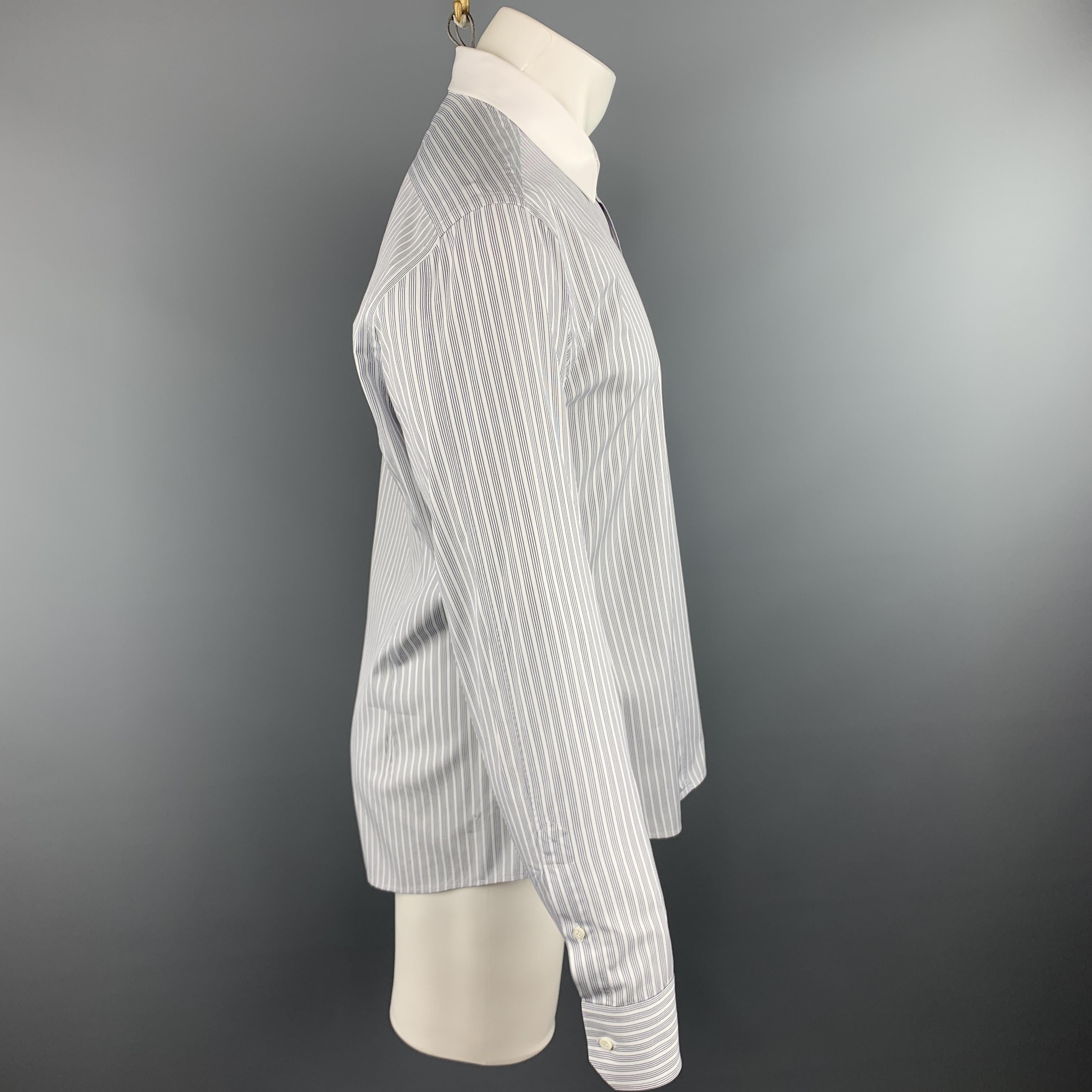 Gray GUCCI Size XL White & Black Stripe Cotton Button Up Long Sleeve Shirt