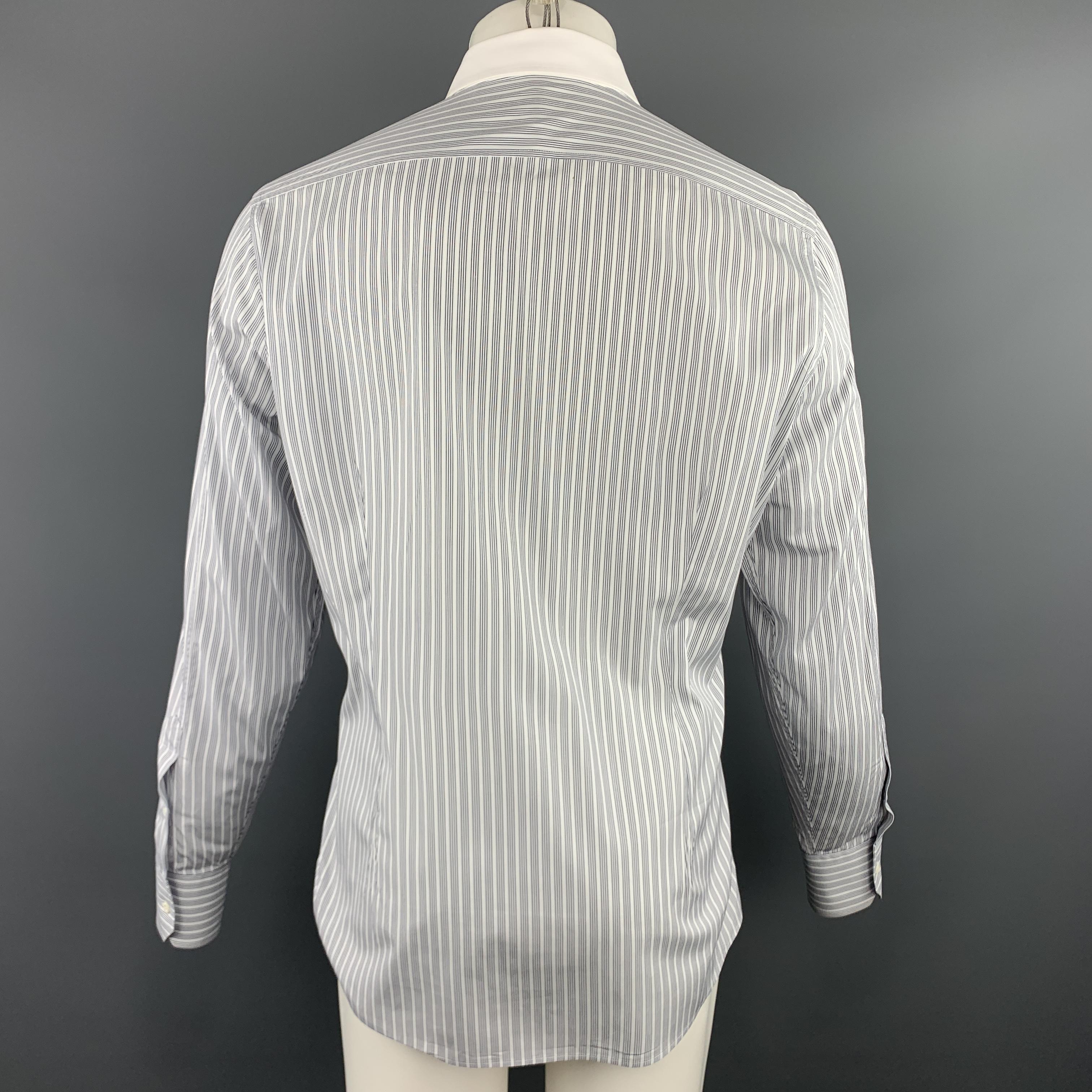 GUCCI Size XL White & Black Stripe Cotton Button Up Long Sleeve Shirt In Excellent Condition In San Francisco, CA