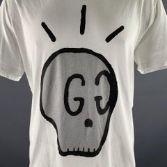 GUCCI Size XL White Grey Black Graphic Cotton Scoop Neck T-shirt