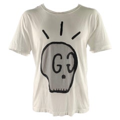 GUCCI Size XL White Grey Black Graphic Cotton Scoop Neck T-shirt