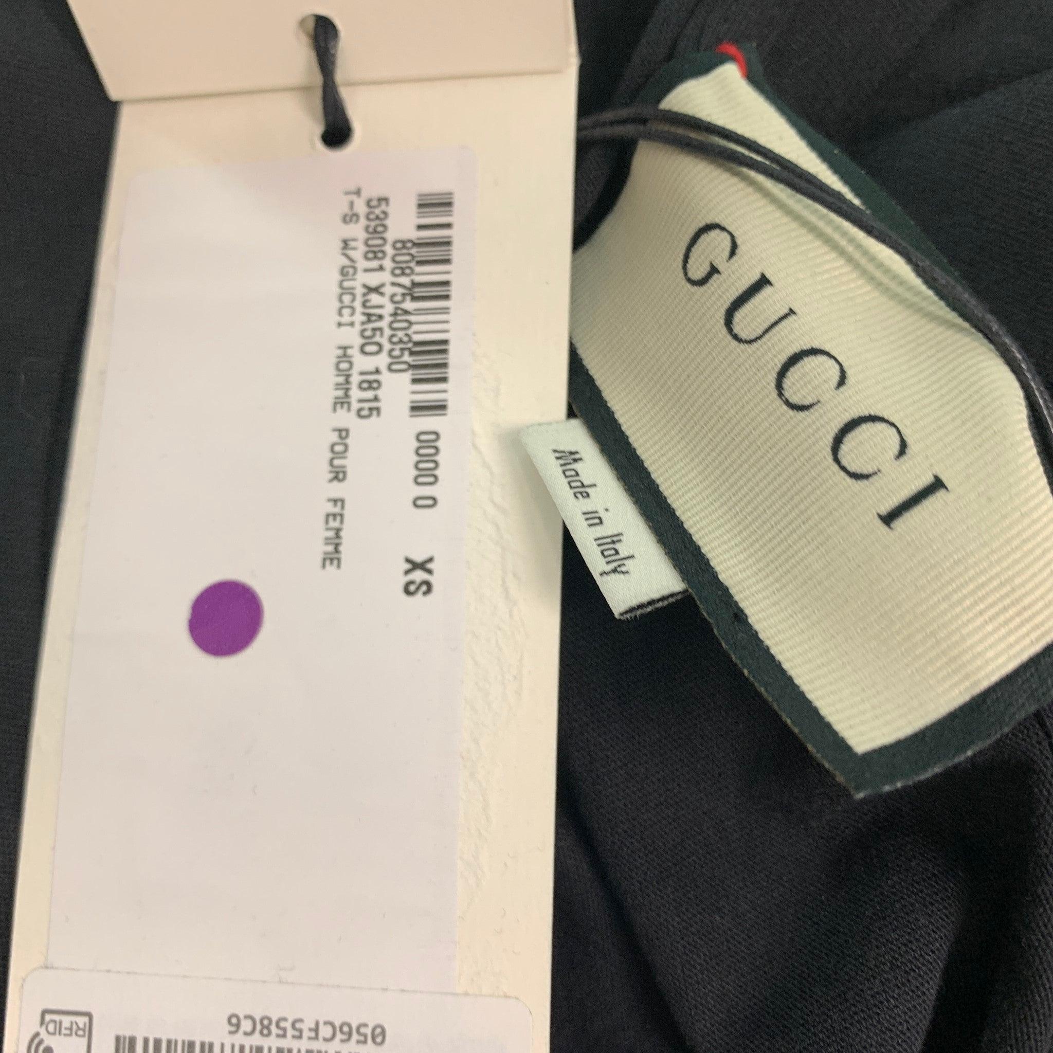 GUCCI Size XS Black Gold Embroidery Cotton Crew-Neck T-shirt For Sale 1