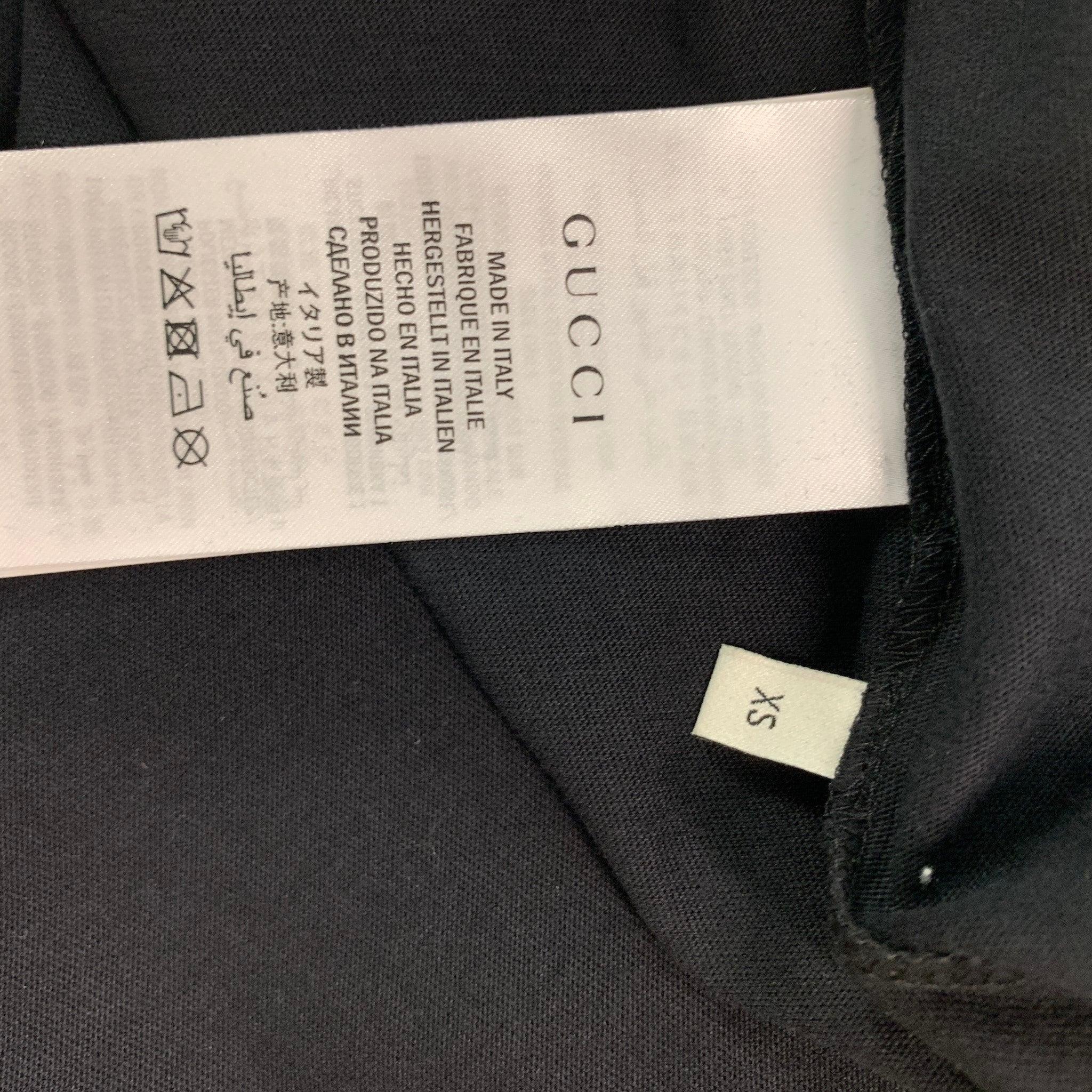 GUCCI Size XS Black Gold Embroidery Cotton Crew-Neck T-shirt For Sale 2