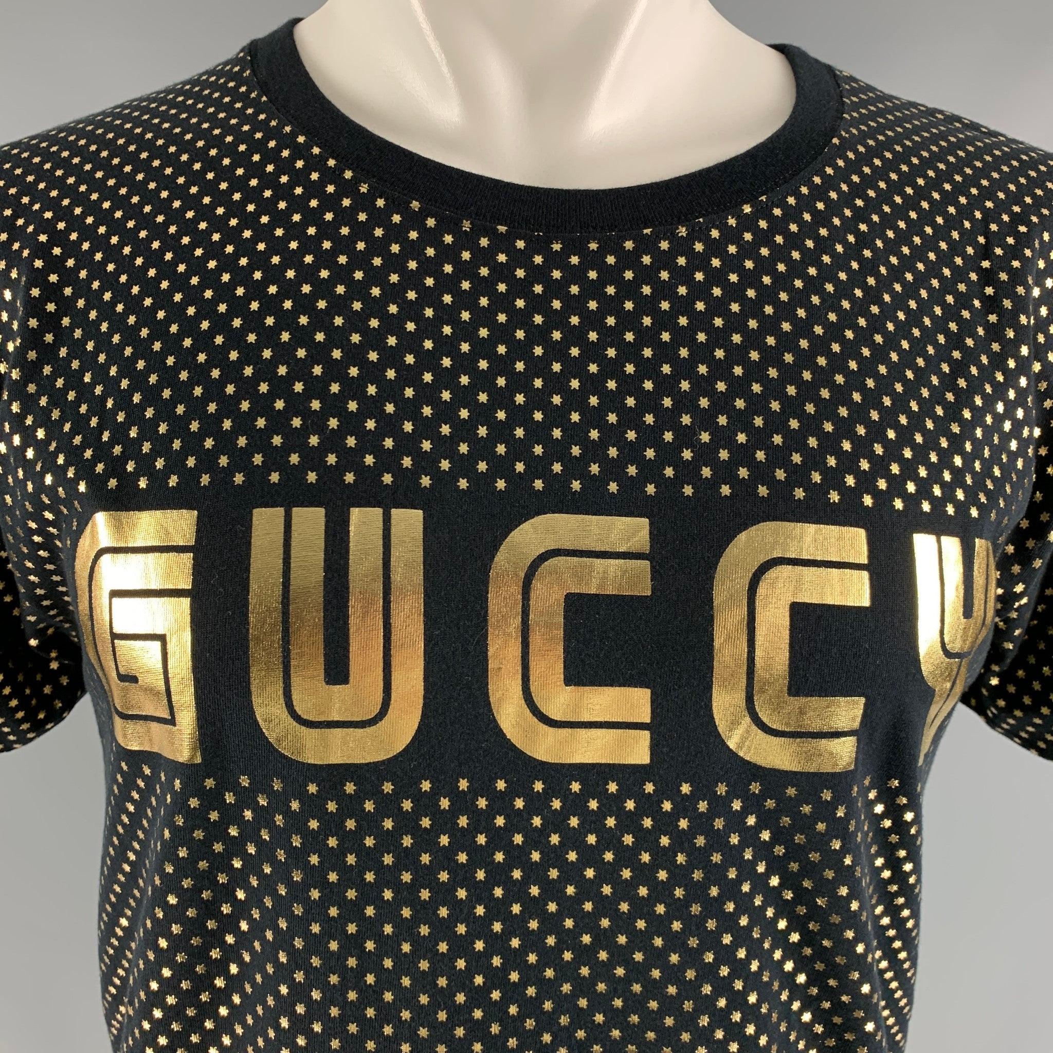Men's GUCCI Size XS Black Gold Stars Cotton Crew-Neck T-shirt For Sale
