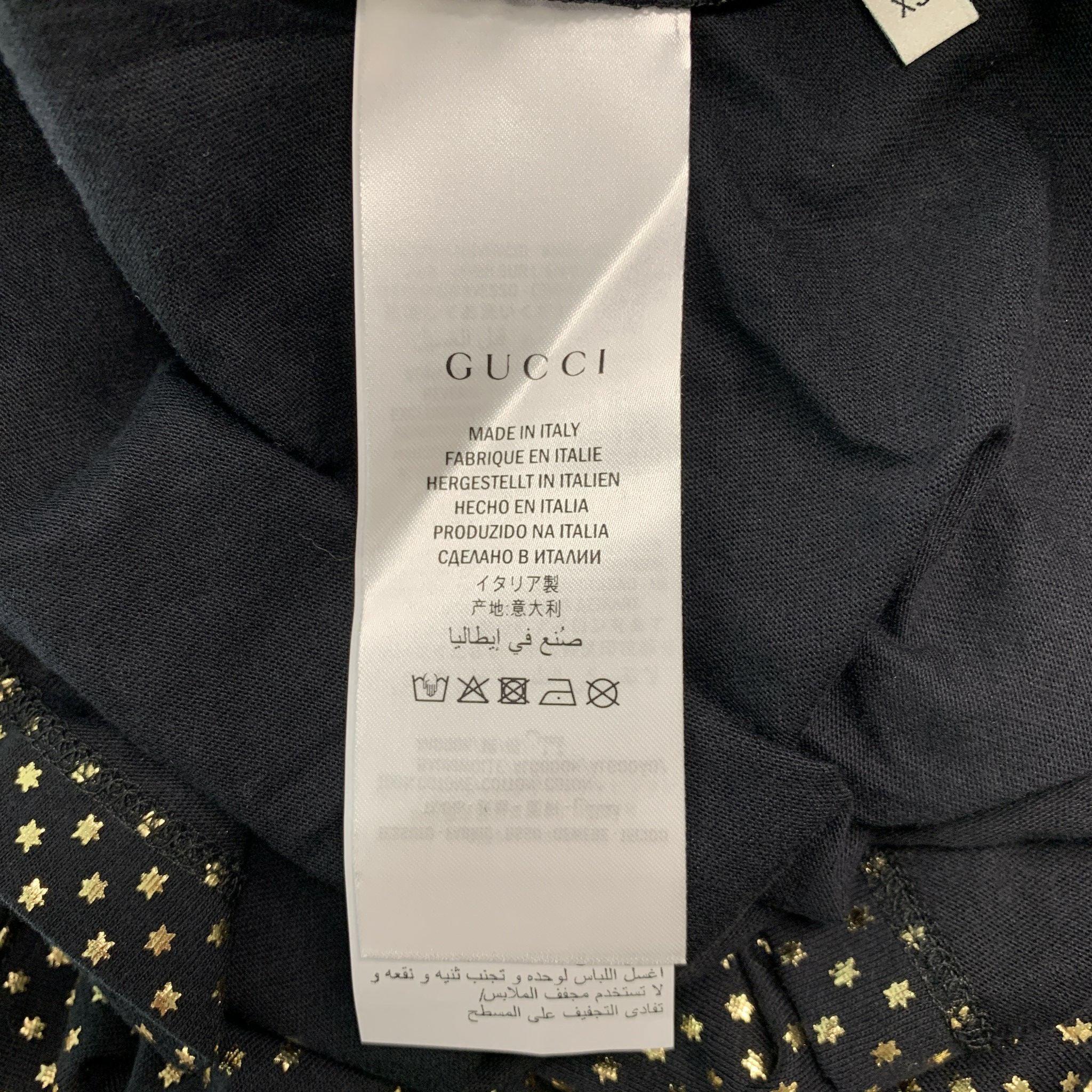 GUCCI Size XS Black Gold Stars Cotton Crew-Neck T-shirt For Sale 2