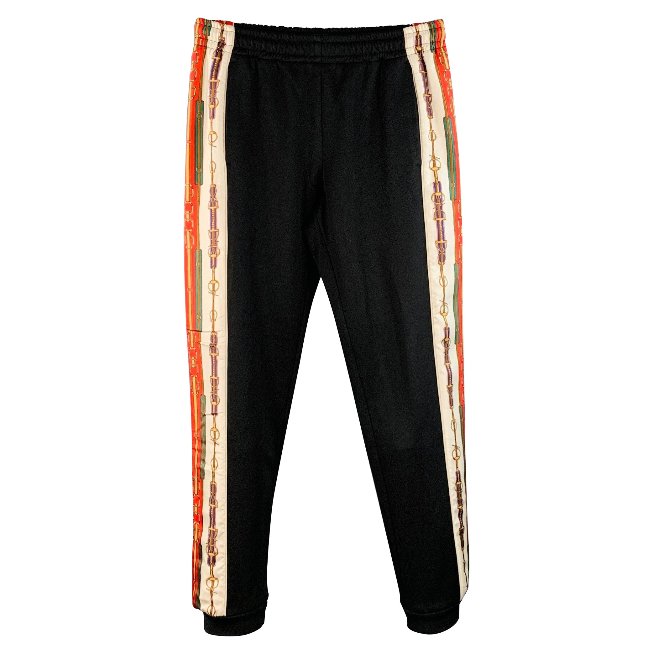 GUCCI Size XS Black Red Polyester Cotton Joggers Casual Pants