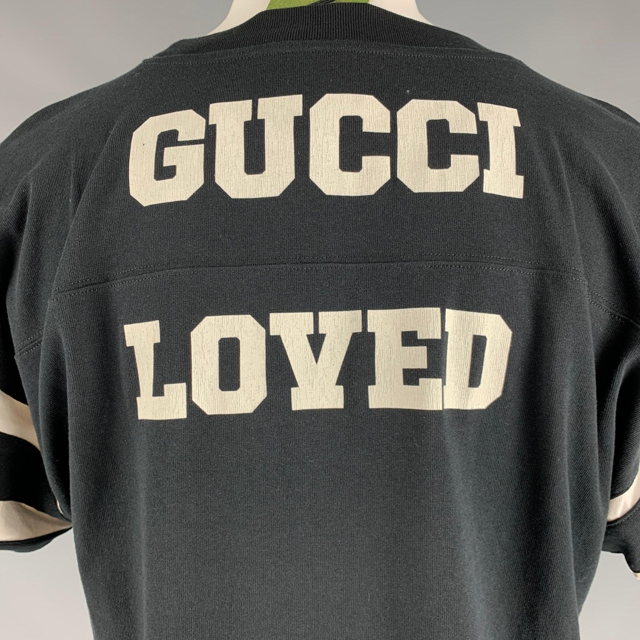 GUCCI Size XS Black White Graphic Cotton Crew-Neck T-shirt For Sale 1