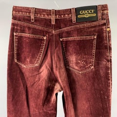 GUCCI Talla XS Vaqueros acampanados de algodón aterciopelado burdeos