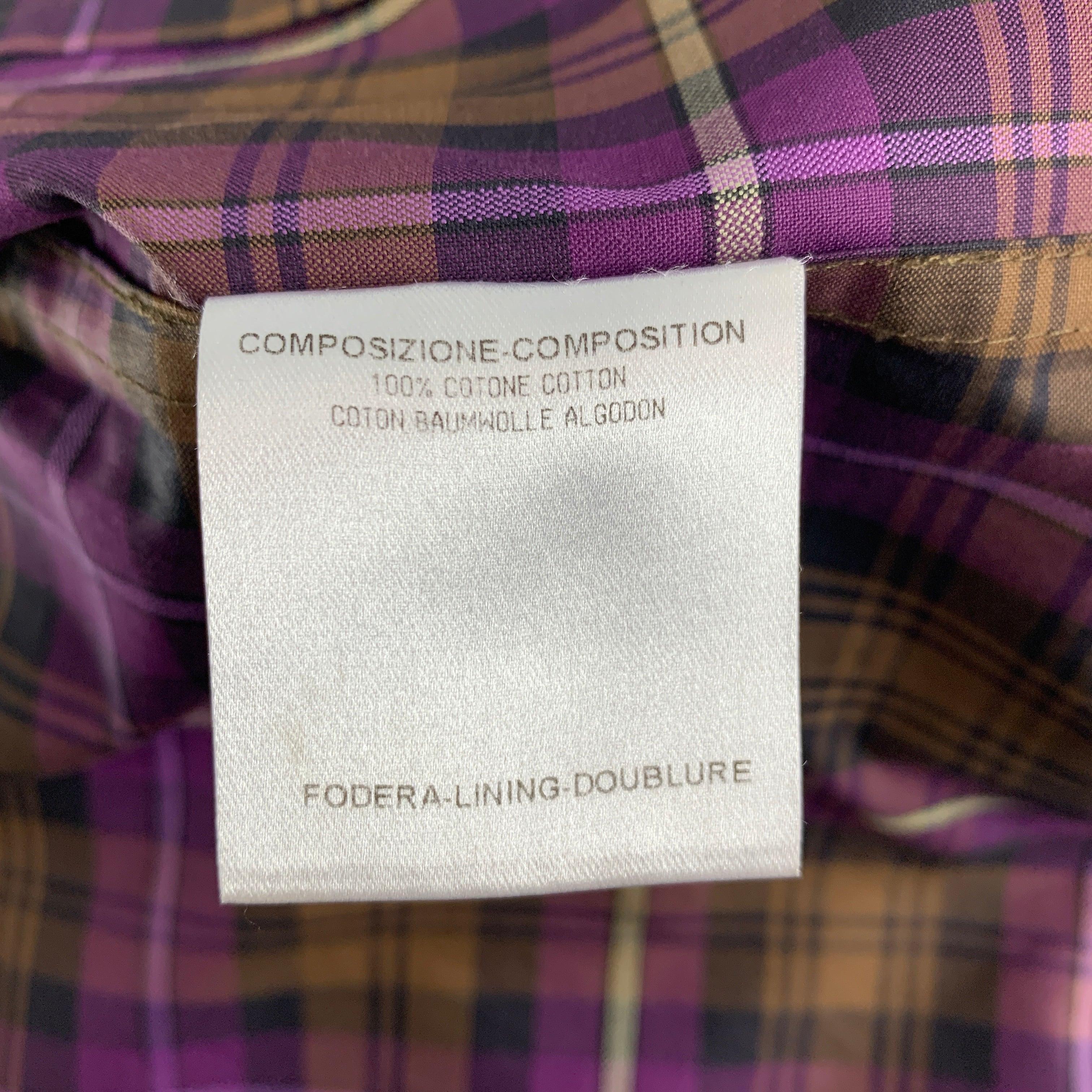 GUCCI Size XS Purple Brown Plaid Button Up Long Sleeve Shirt For Sale 1
