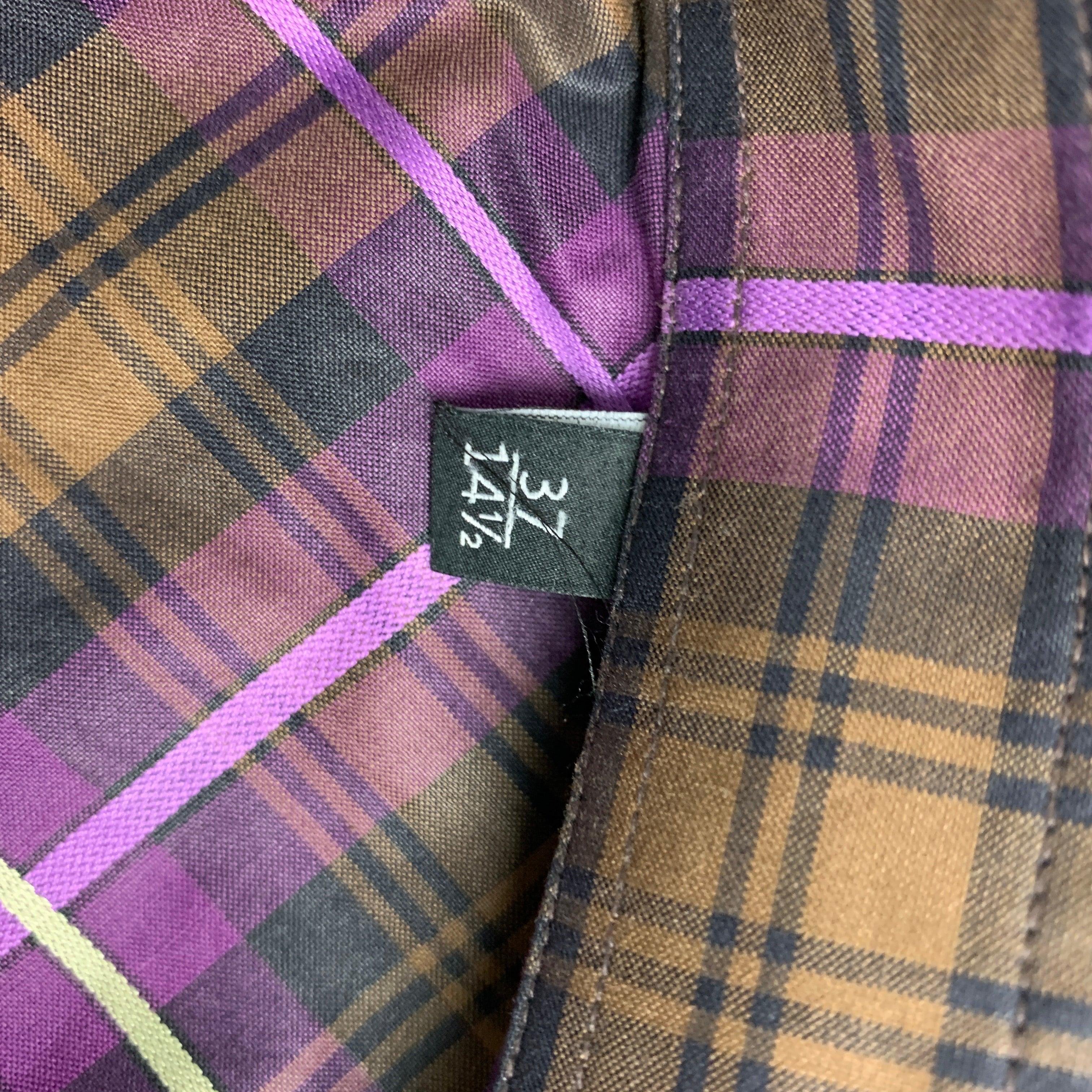 GUCCI Size XS Purple Brown Plaid Button Up Long Sleeve Shirt For Sale 2