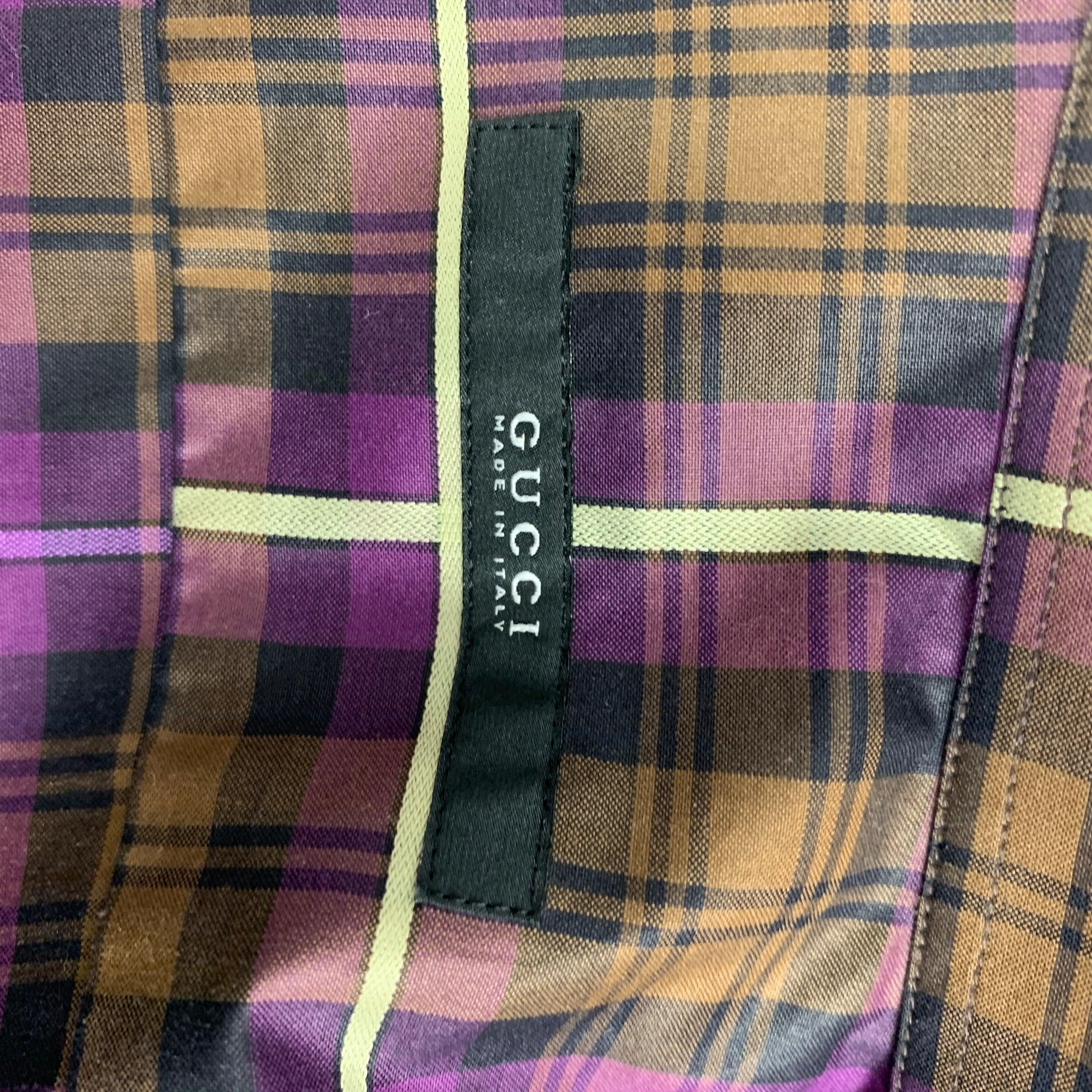GUCCI Size XS Purple Brown Plaid Button Up Long Sleeve Shirt For Sale 3