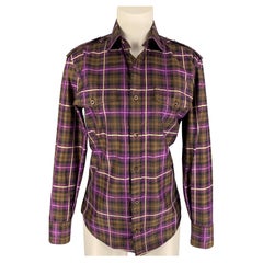 GUCCI Size XS Purple Brown Plaid Button Up Long Sleeve Shirt
