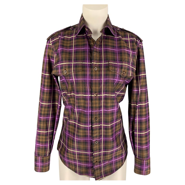 GUCCI Size XS Purple Brown Plaid Button Up Long Sleeve Shirt For Sale at  1stDibs | gucci purple shirt