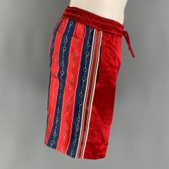 GUCCI Size XS Red Blue Stripe Viscose Horsebit Graphic Drawstring Shorts