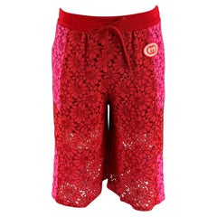 GUCCI Size XS Red Pink Floral Viscose Lace Up Shorts