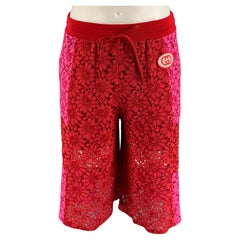 GUCCI Size XS Red Pink Floral Viscose Lace Up Shorts