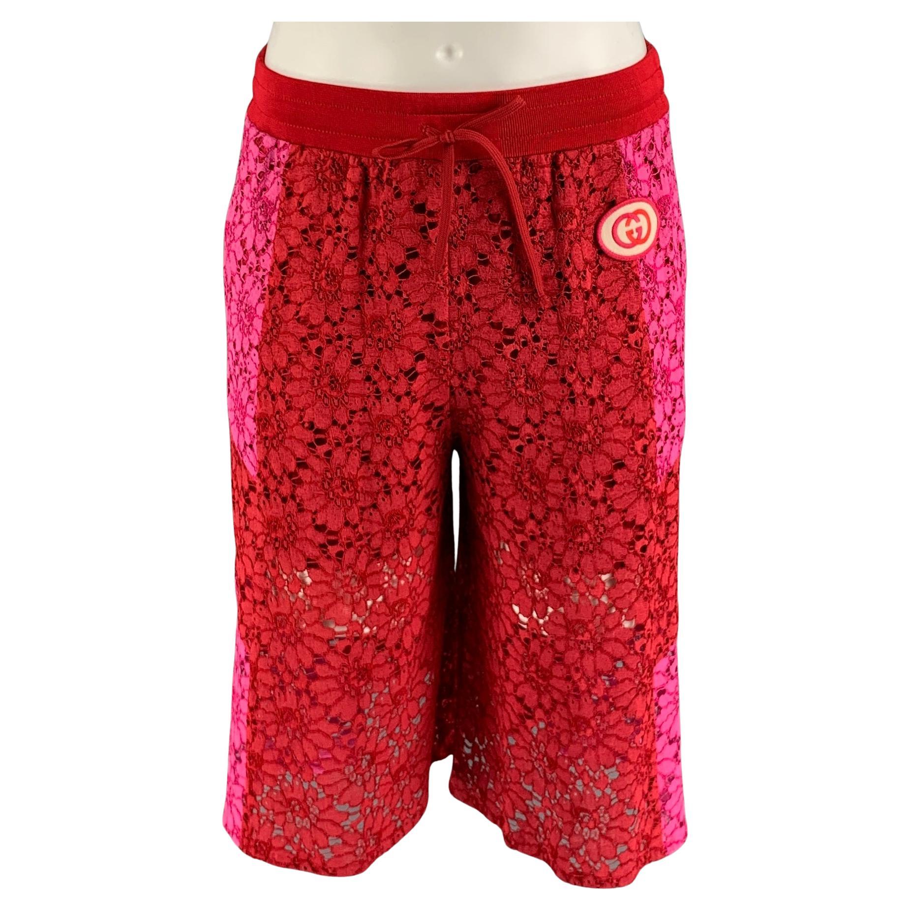 GUCCI Size XS Red Pink Floral Viscose Lace Up Shorts
