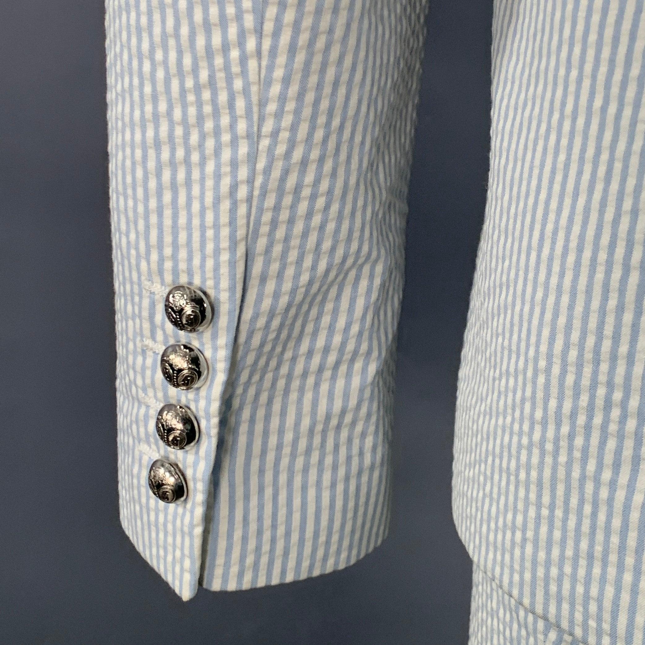 GUCCI Größe XS Weiß Hellblau Seersucker Baumwolle Streifen Einreihig Anzug im Angebot 2