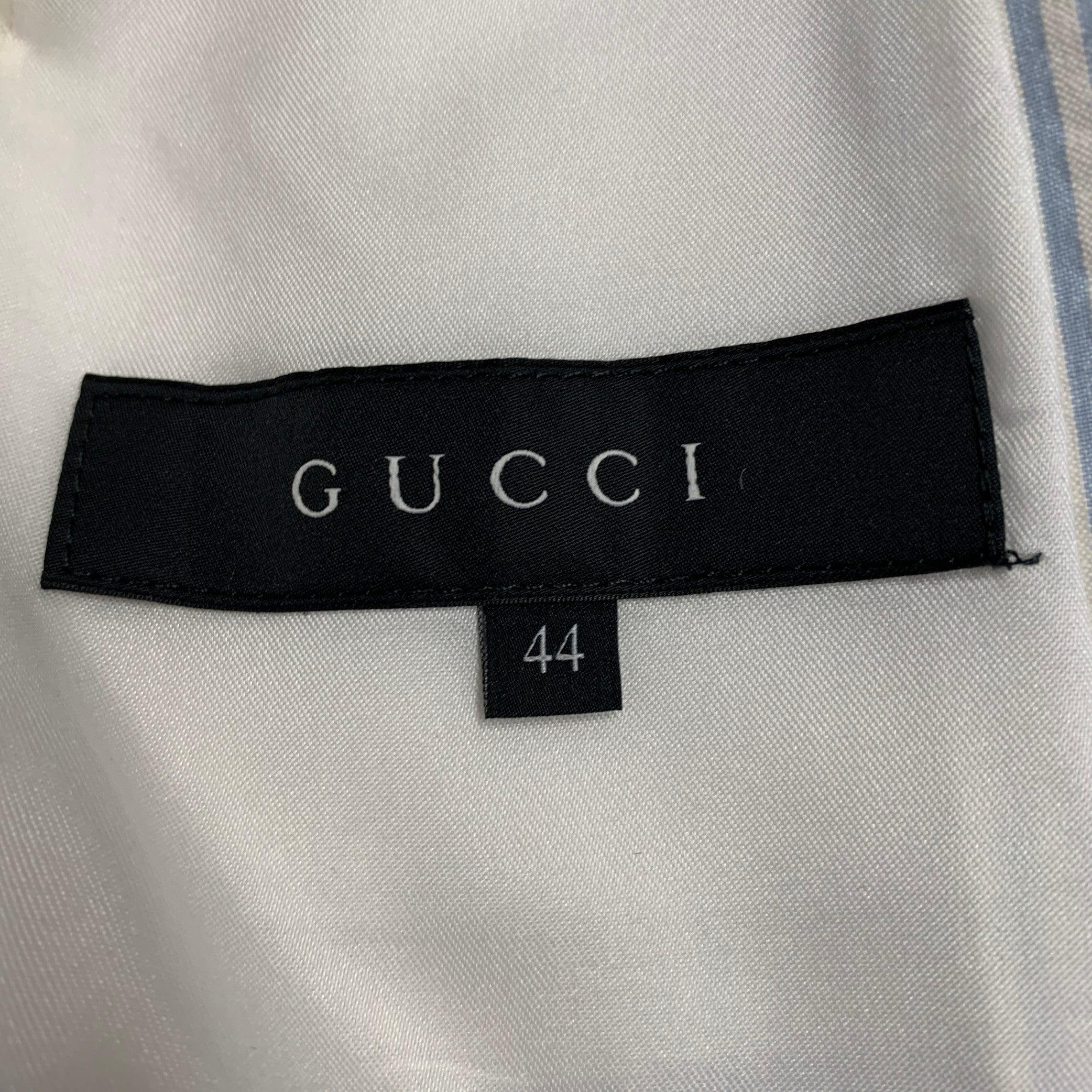 GUCCI Größe XS Weiß Hellblau Seersucker Baumwolle Streifen Einreihig Anzug im Angebot 3