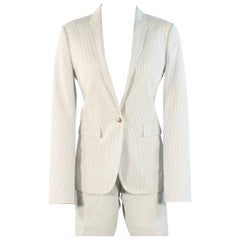 Gucci taglia XS Abito monopetto in cotone seersucker a righe bianche e azzurre