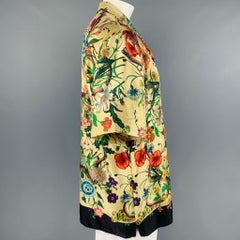 GUCCI Size XXL Beige Multi-Color Print Silk Camp Short Sleeve Shirt