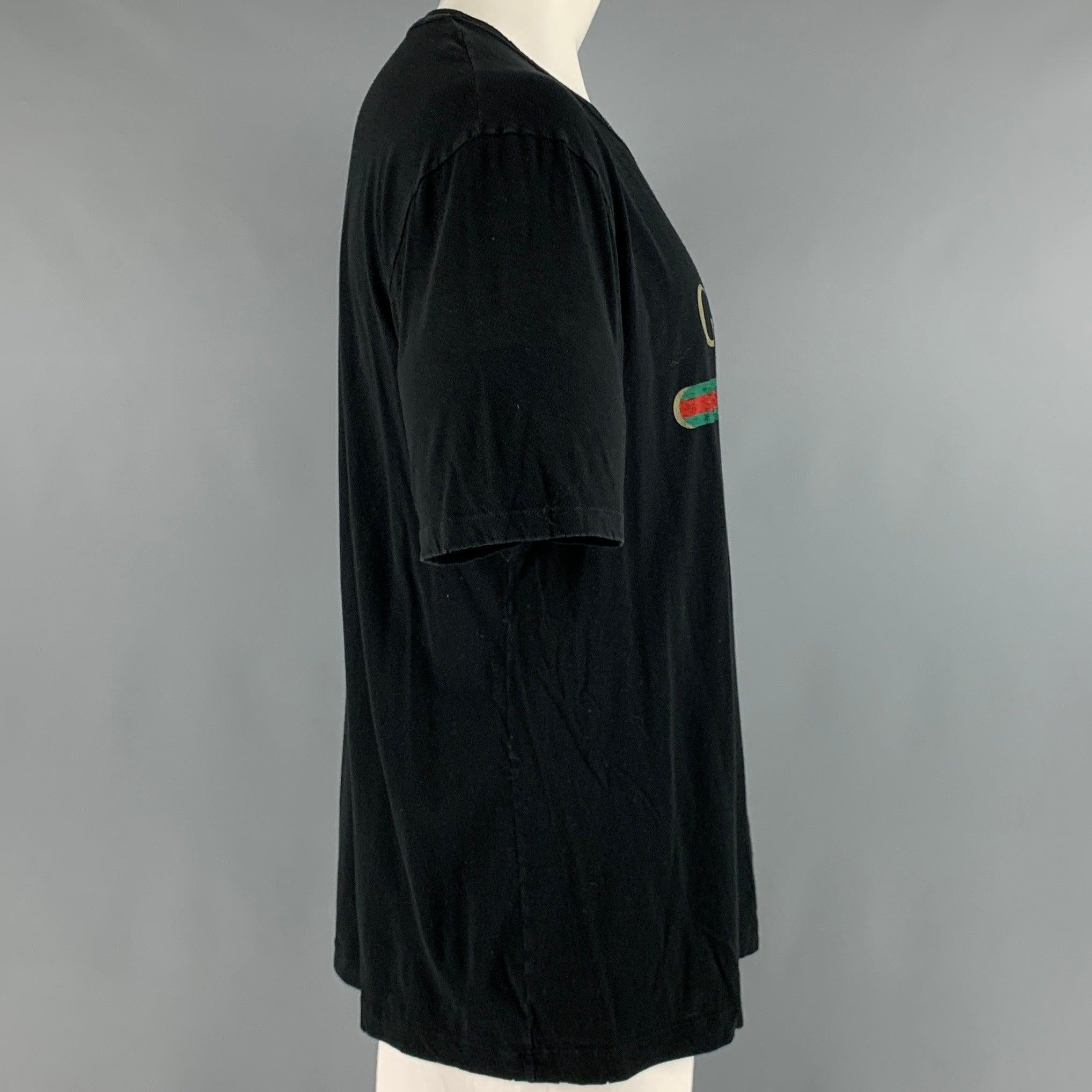 GUCCI Größe XXL Schwarzes Logo-T-Shirt aus Baumwolle mit Crew-Neck-Logo im Zustand „Hervorragend“ im Angebot in San Francisco, CA