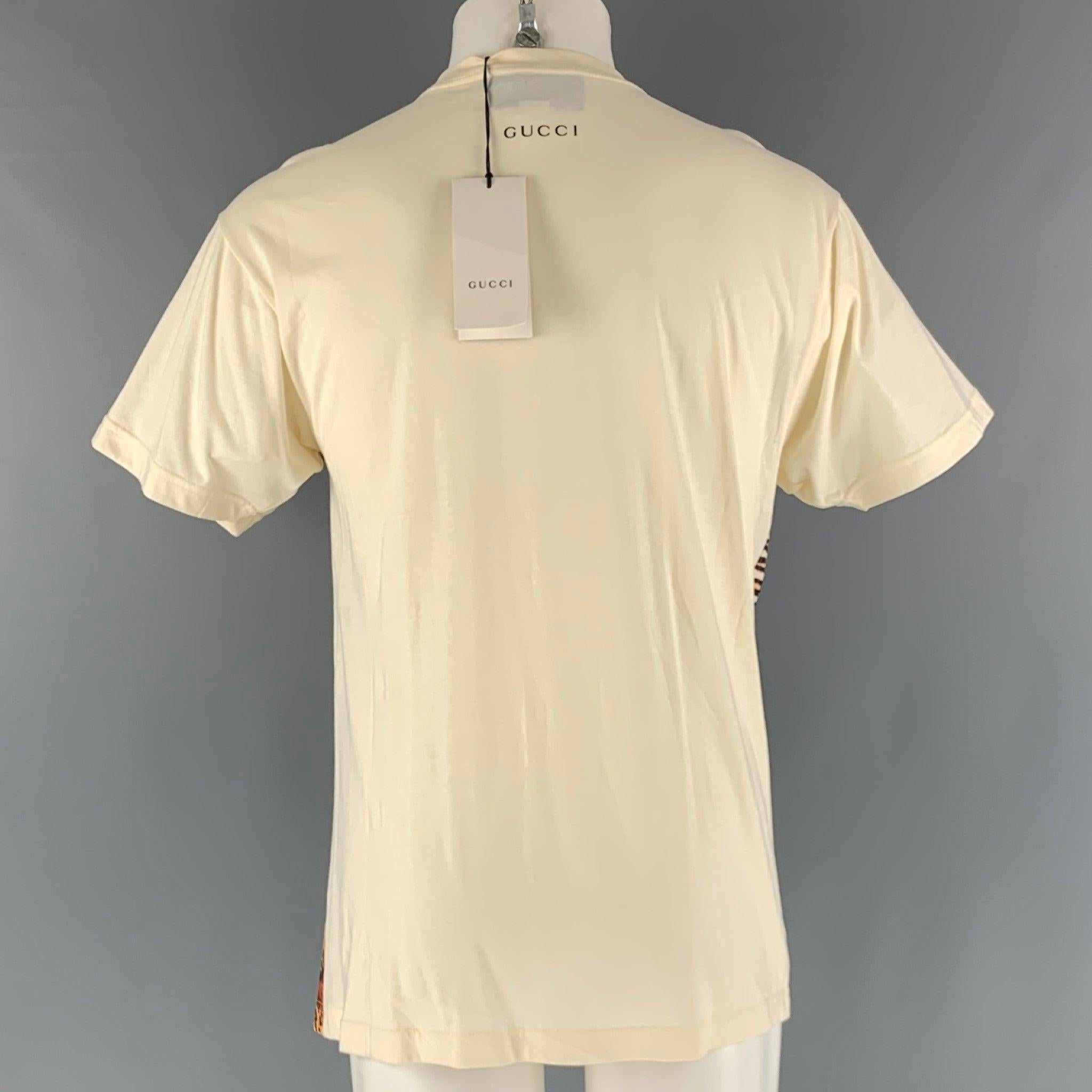 GUCCI Size XXS Beige Multi-Color Embroidery Cotton Crew-Neck T-shirt In Excellent Condition For Sale In San Francisco, CA