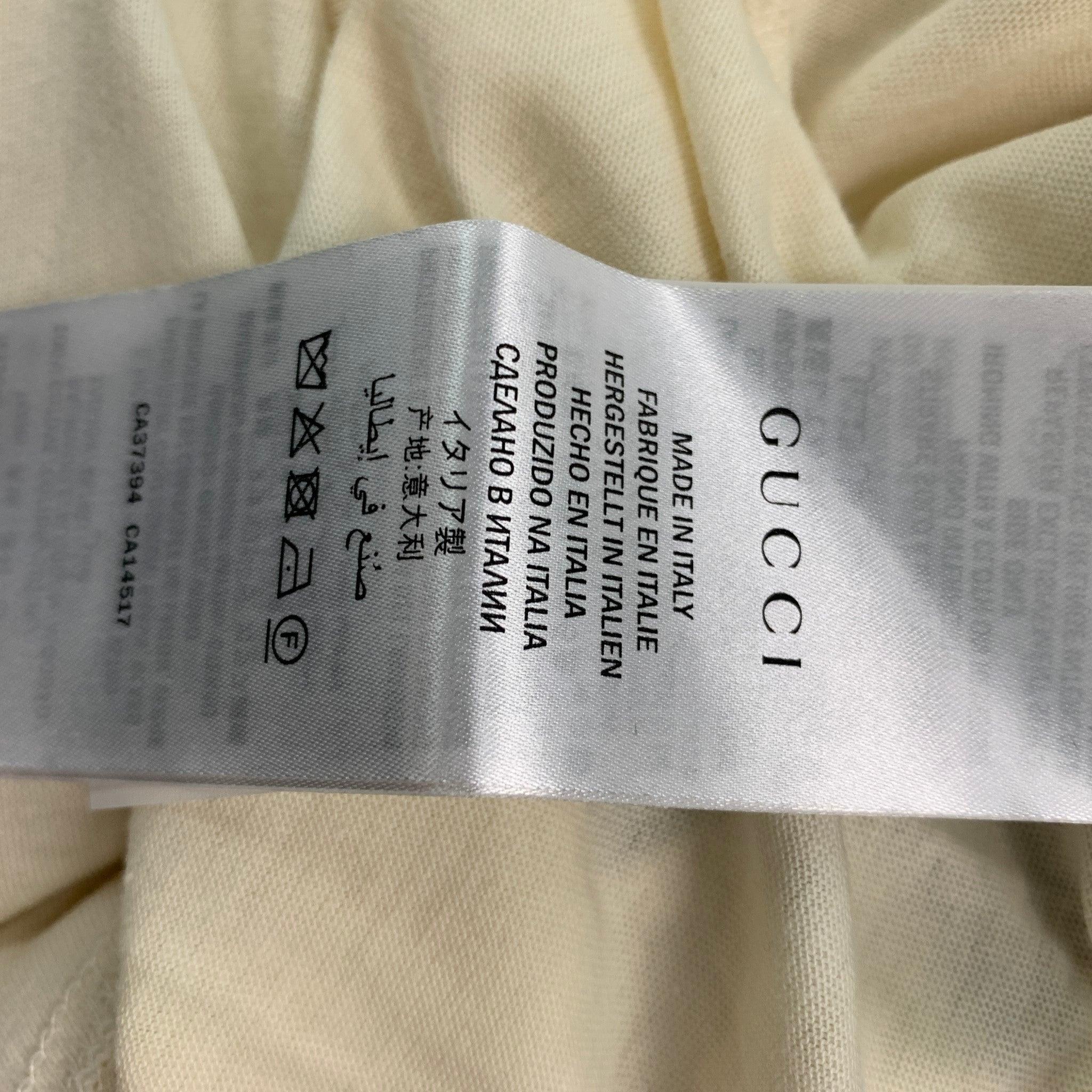 GUCCI Size XXS Beige Multi-Color Embroidery Cotton Crew-Neck T-shirt For Sale 2