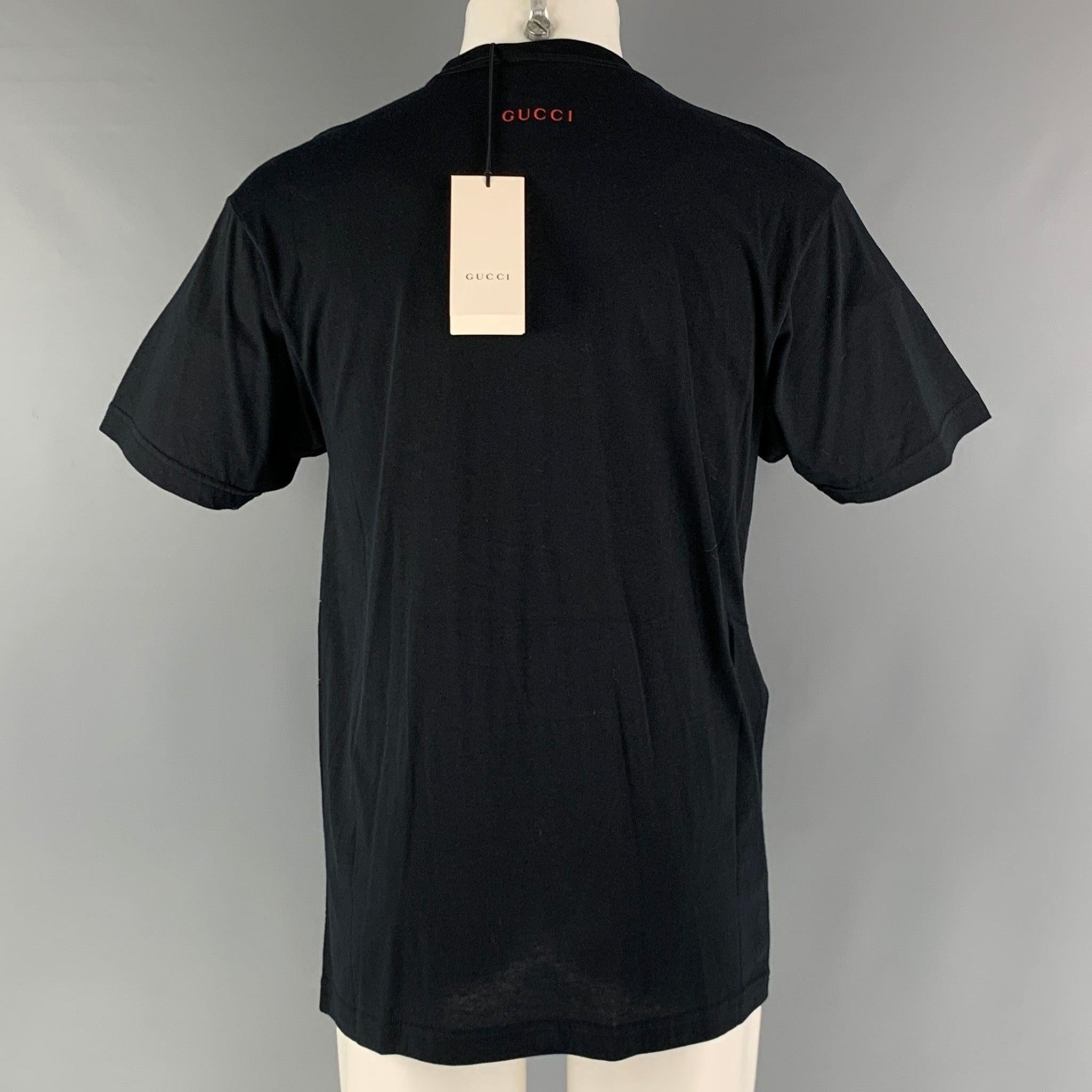 GUCCI Size XXS Black Gold Embroidery Cotton Crew-Neck T-shirt In Excellent Condition For Sale In San Francisco, CA