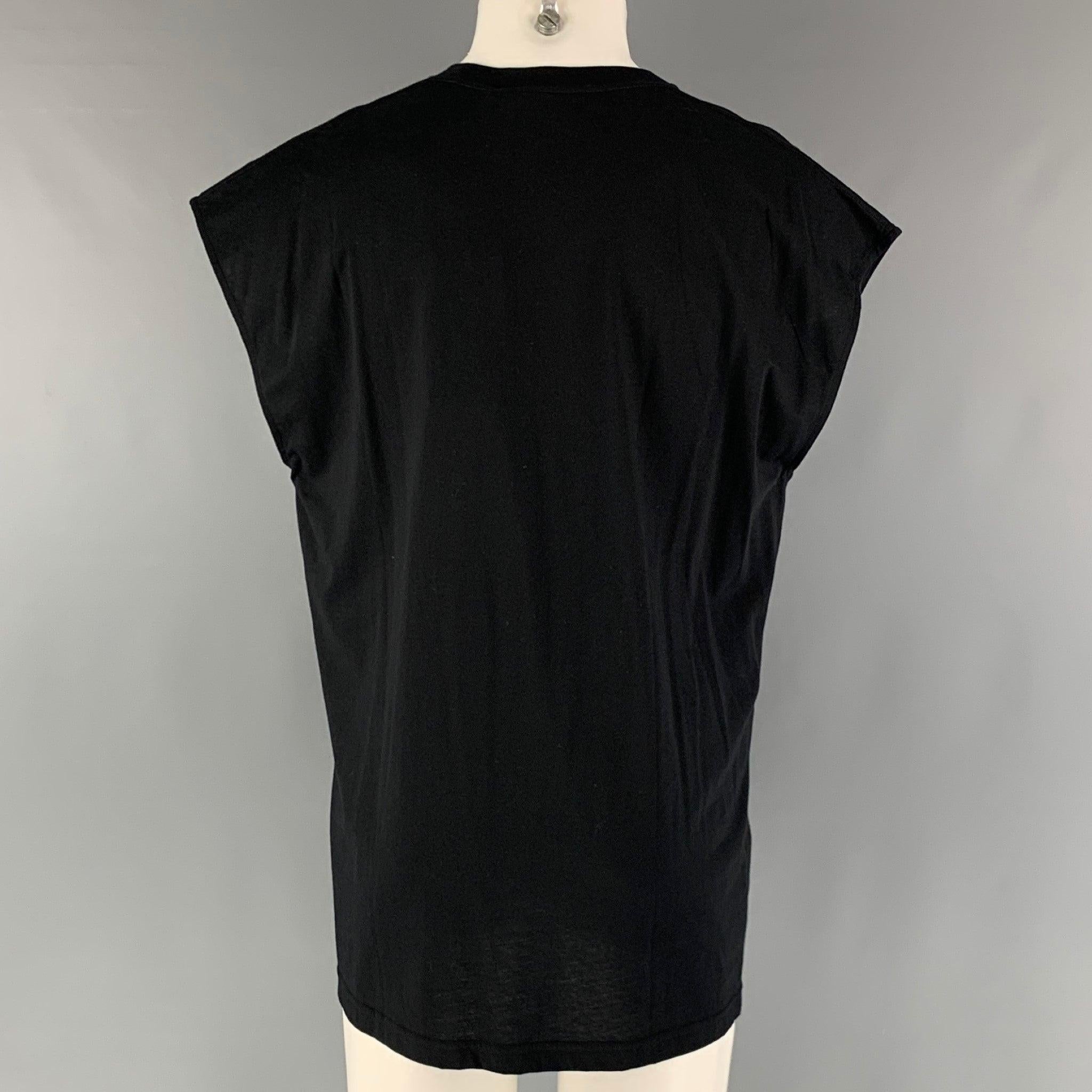 GUCCI Size XXS Black Gold Embroidery Cotton Sleeveless T-shirt In Excellent Condition For Sale In San Francisco, CA