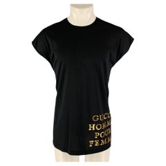 GUCCI Size XXS Black Gold Embroidery Cotton Sleeveless T-shirt