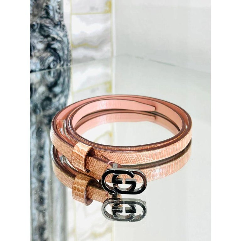 Gucci brown lizard leather silver buckle skinny belt vintage Gucci Belt -Petite GG thin belt Size 95 main image 4