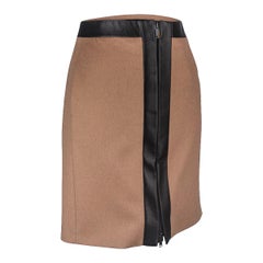 Gucci Skirt Camel Hair Leather Trim Front Zipper 40 /  6 Nwt