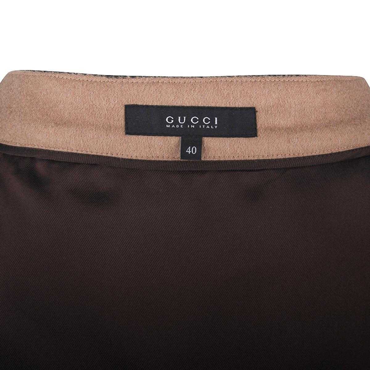 Gucci Skirt Camel Hair Leather Trim Front Zipper 40 /  6 Nwt For Sale 1
