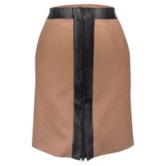 Gucci Skirt Camel Hair Leather Trim Front Zipper 40 /  6 Nwt