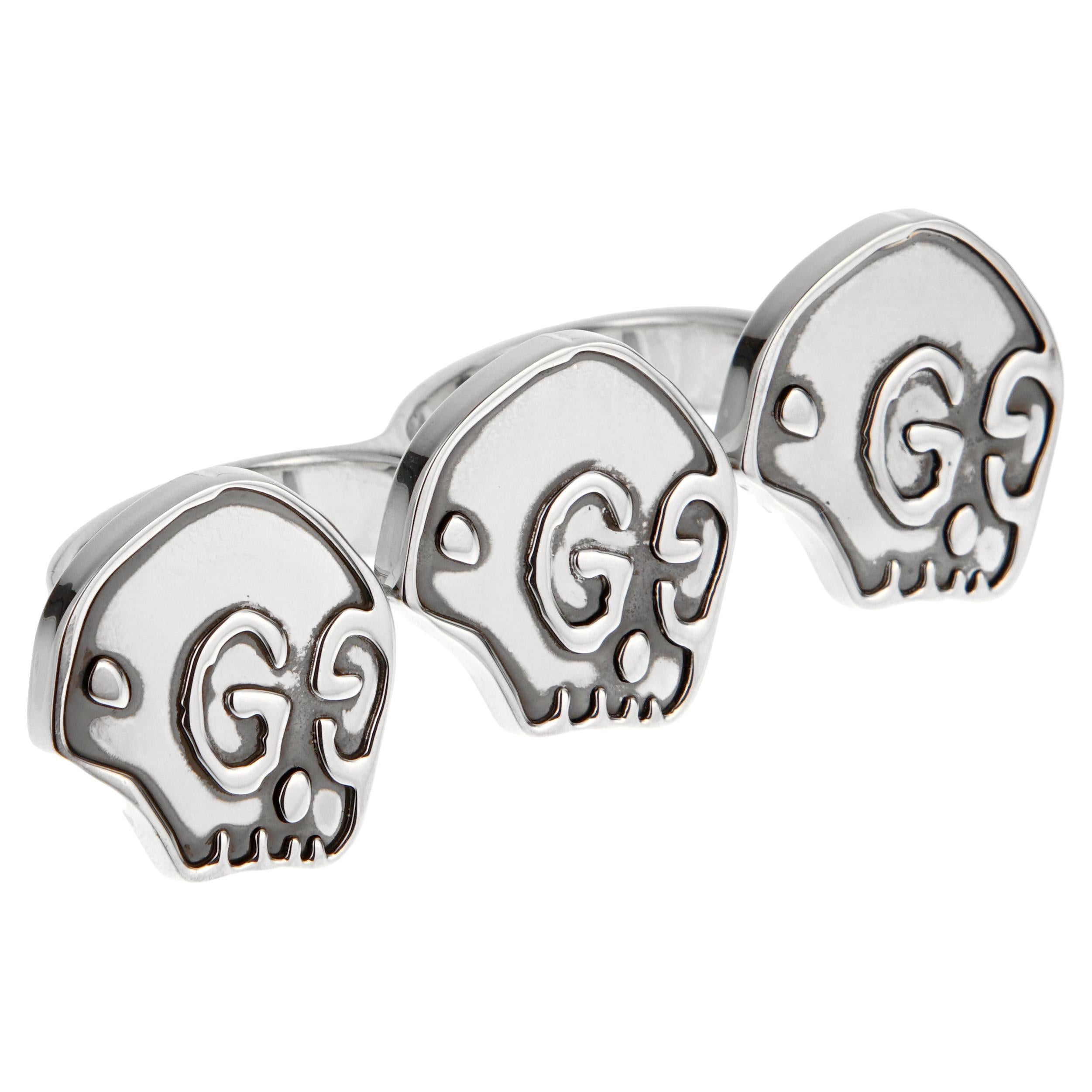 Gucci Skull 3 Motif 2 Finger Sterling Silver Ring "Large"