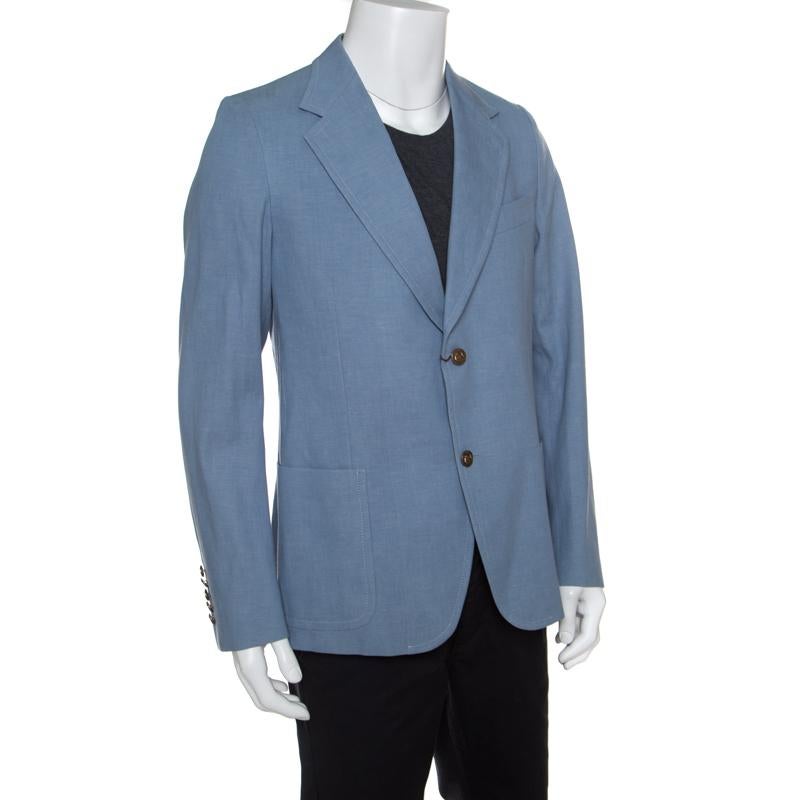 Gray Gucci Sky Blue Cotton Tailored Mayfair Blazer XXL