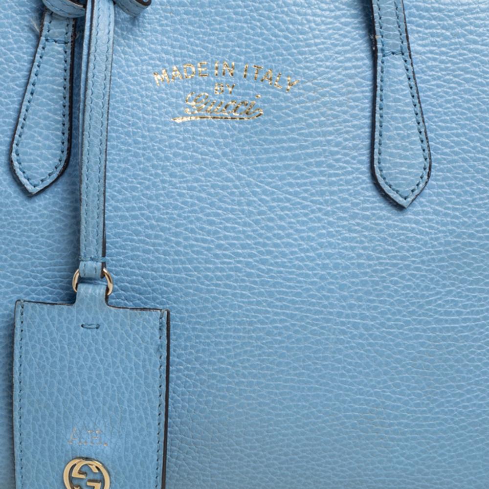 Gucci Sky Blue Leather Mini Swing Tote In Good Condition In Dubai, Al Qouz 2