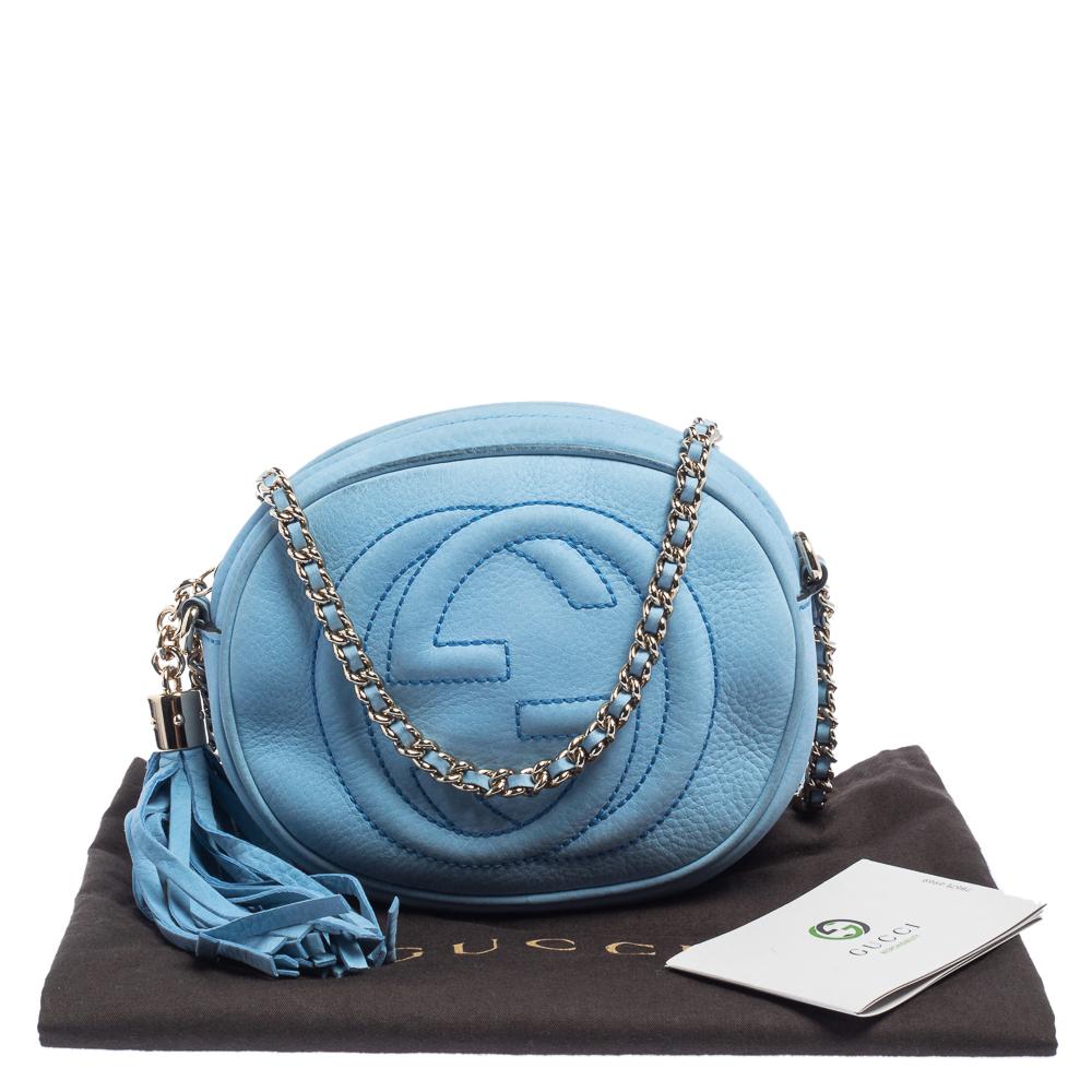 Gucci Sky Blue Nubuck Leather Mini Soho Disco Chain Crossbody Bag 6