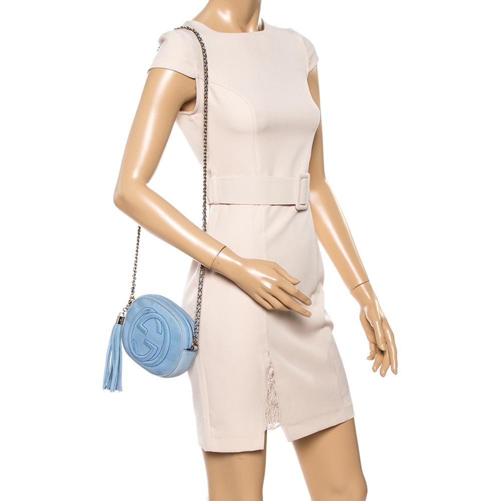 Blu Gucci Borsa a tracolla a catena Mini Soho Disco in pelle nabuk blu cielo