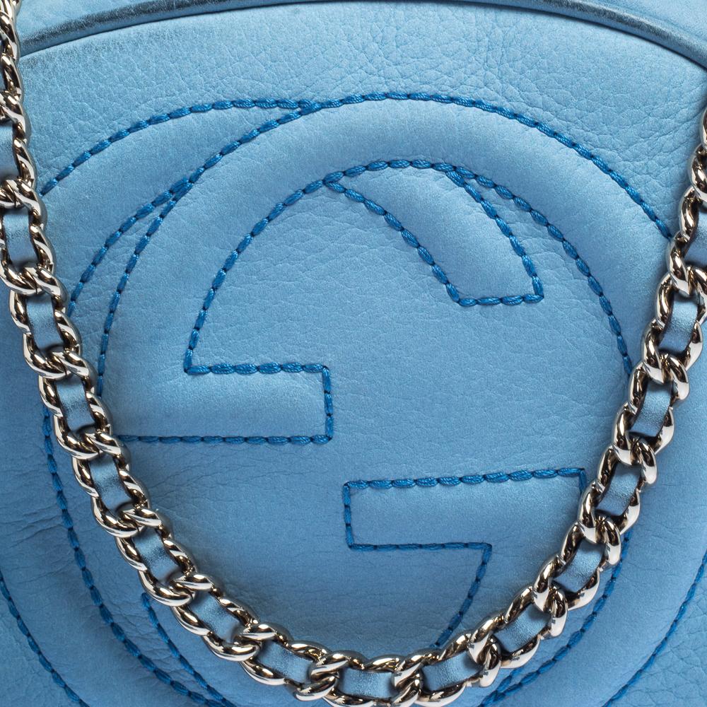 Women's Gucci Sky Blue Nubuck Leather Mini Soho Disco Chain Crossbody Bag