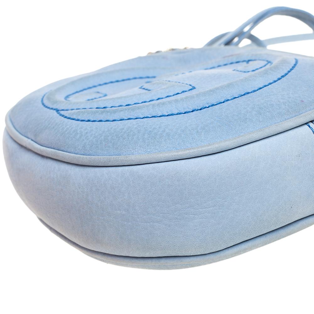 Gucci Borsa a tracolla a catena Mini Soho Disco in pelle nabuk blu cielo 4