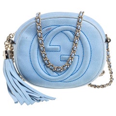 Gucci Sky Blue Nubuck Leather Mini Soho Disco Chain Crossbody Bag
