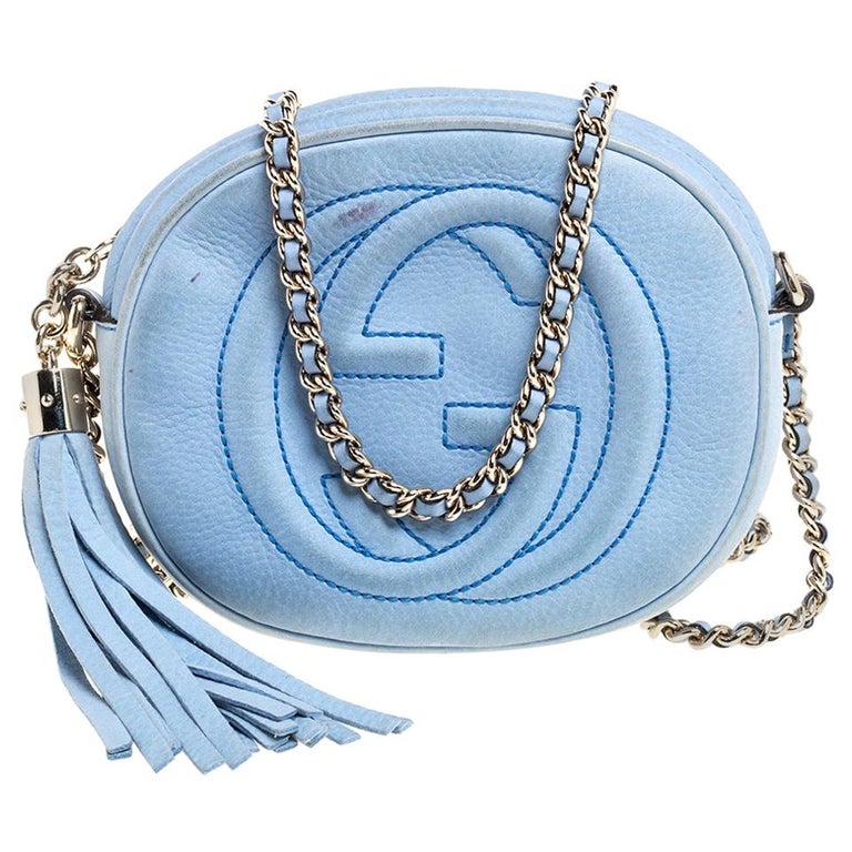 Gucci Sky Blue Nubuck Leather Mini Soho Disco Chain Crossbody Bag at 1stDibs