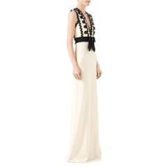 GUCCI Sleeveless Jersey V-Neck Gown with Lace Trim sz XS