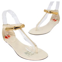 Gucci Slide Thong 35.5 Bamboo Elegant Leather Sandals GG-0721N-0002