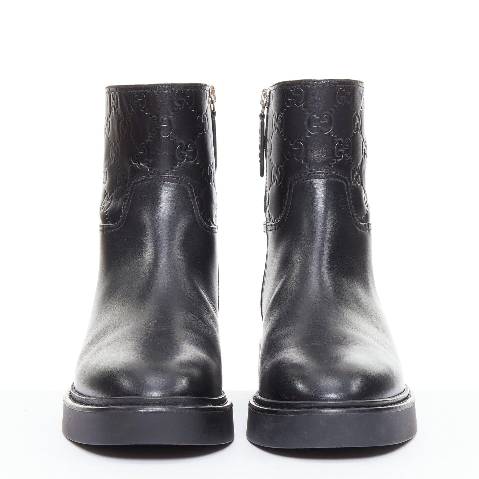 Noir Gucci Slim Horsebit noir argent GG Monogram embossed ankle boots EU37 en vente