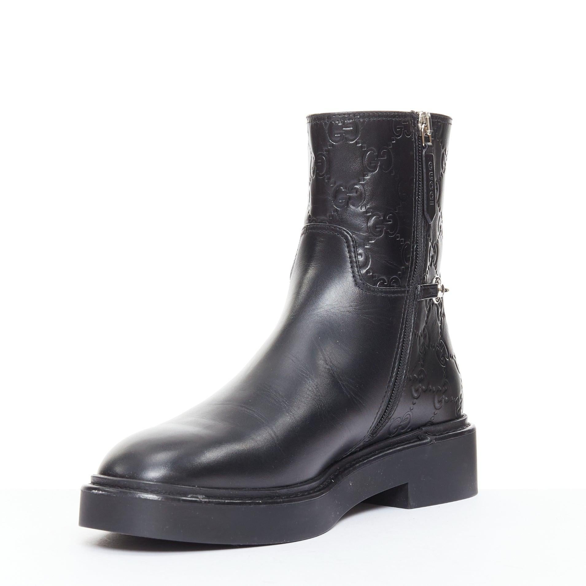 Gucci Slim Horsebit noir argent GG Monogram embossed ankle boots EU37 Bon état - En vente à Hong Kong, NT