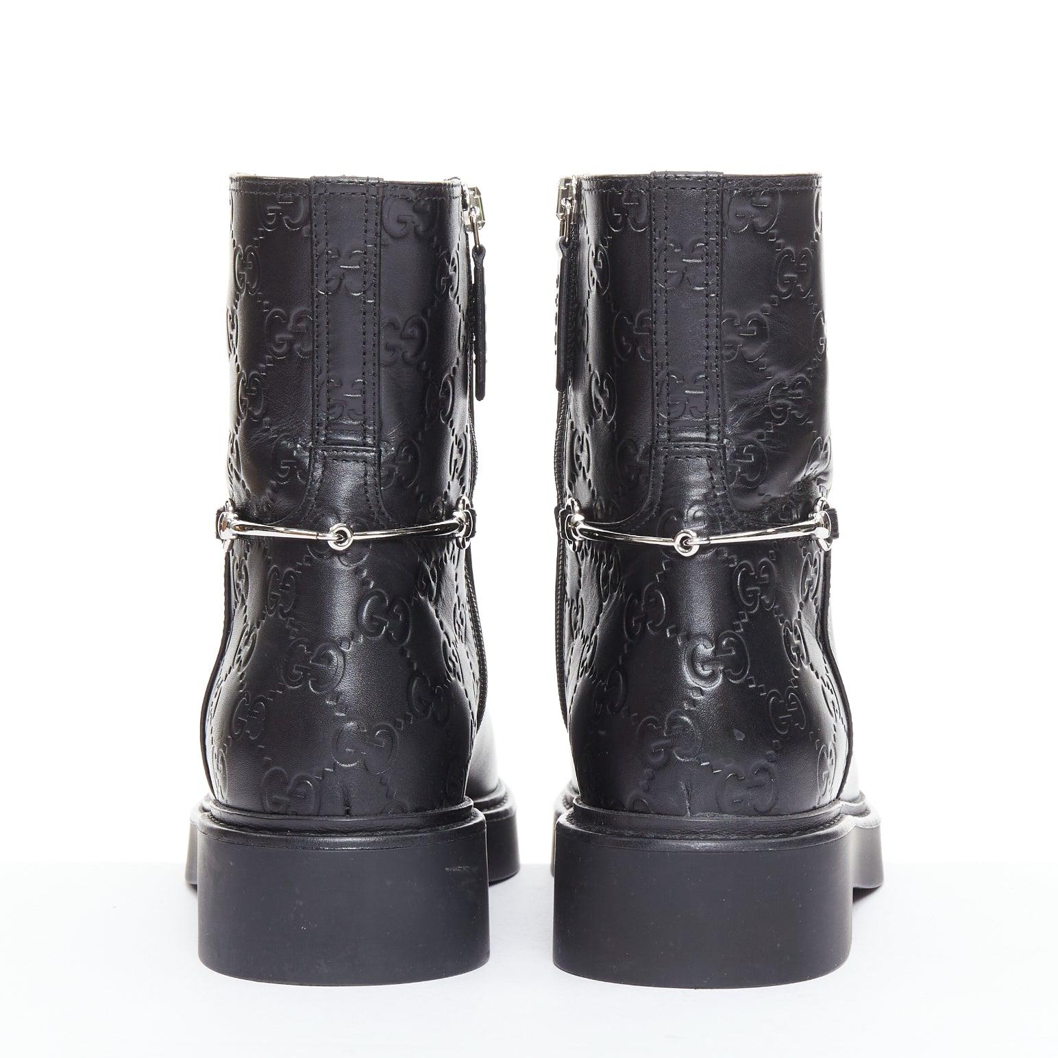 Gucci Slim Horsebit noir argent GG Monogram embossed ankle boots EU37 Pour femmes en vente