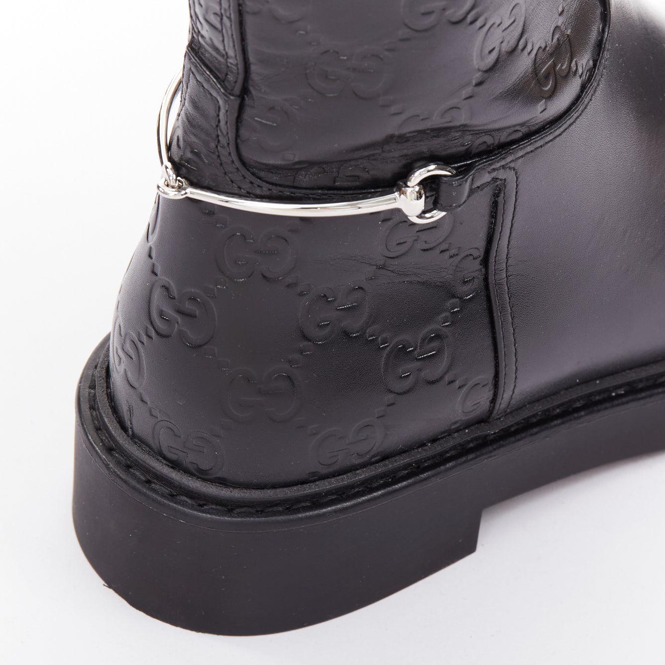Gucci Slim Horsebit noir argent GG Monogram embossed ankle boots EU37 en vente 3